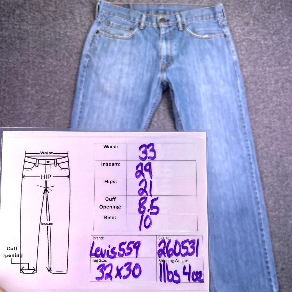 Levis 559 Jeans Men 33x29 Relaxed Straight Light Blue Denim Casual Classic Tag32